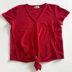 Madewell Texture & Thread Red V-Neck Front Tie Tee M